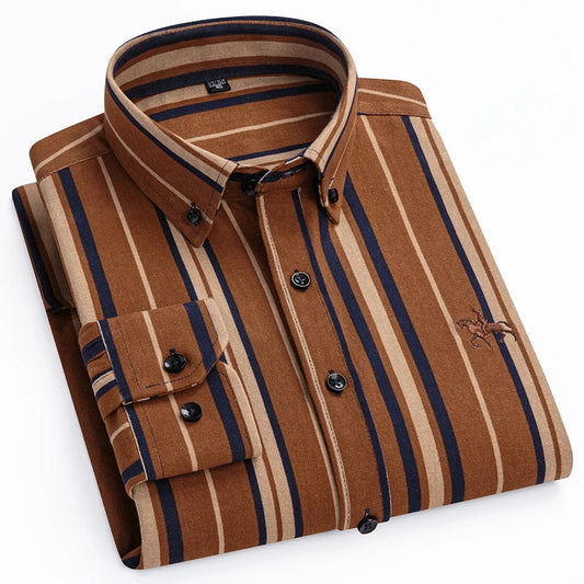 Plus size 6XL 100%cotton korean fashion long-sleeve shirts for men slim fit formal plain shirt striped houndstooth plaid clothes SHOWLU FASHION STORE