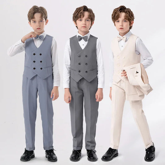 JUCPKID Children's Vest 3/4pcs Suit Formla Elegant Kids Boys Wedding Suit Kids Waistcoat Pants Bowtie Boys Suits Outfits Set SHOWLU FASHION STORE