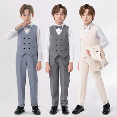 JUCPKID Children's Vest 3/4pcs Suit Formla Elegant Kids Boys Wedding Suit Kids Waistcoat Pants Bowtie Boys Suits Outfits Set SHOWLU FASHION STORE