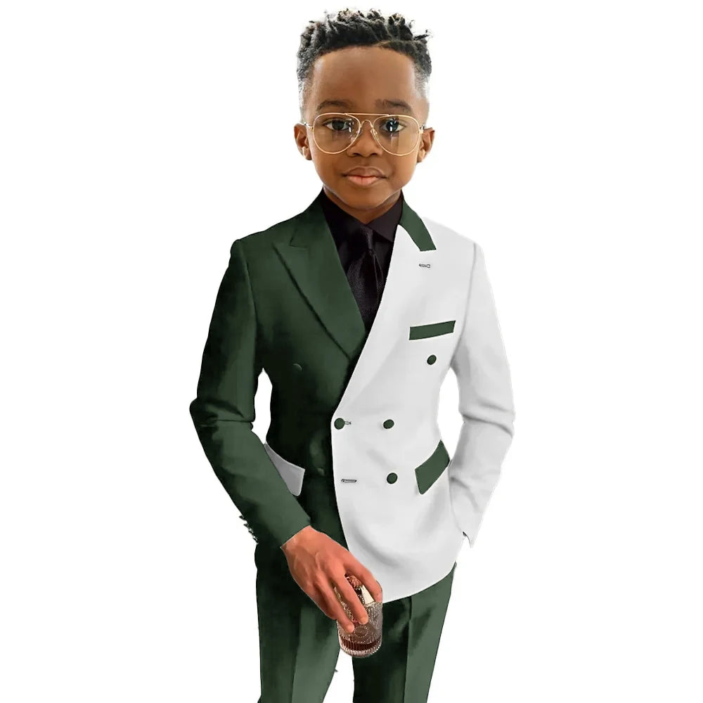 Boys Suit Fashion Wedding Tuxedo 2-piece Set Pointed Collar Jacket Double Breasted Blazer Pants for Party SHOWLU FASHION STORE