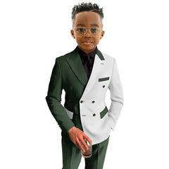 Boys Suit Fashion Wedding Tuxedo 2-piece Set Pointed Collar Jacket Double Breasted Blazer Pants for Party SHOWLU FASHION STORE
