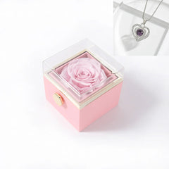 Rotating Rose Gift Box Acrylic Ring Necklace Preserved Flower Jewelry Box For Girlfriend Mother Valentine's Day Christmas Gifts SHOWLU FASHION STORE