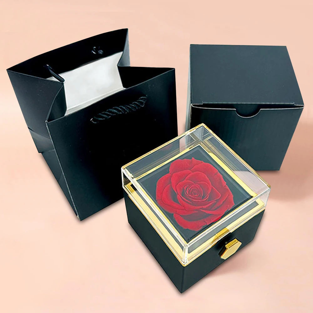 Rotating Forever Rose Jewelry Box Preserved Flowers Proposal Ring Case Gift for Mom Wife Girlfriend Grandma SHOWLU FASHION STORE