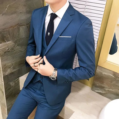 Suit Vest Pants 3 Pcs Set / 2023 Fashion New Men's Casual Boutique Business Solid Color Wedding Groom Suits Trousers Waistcoat SHOWLU FASHION STORE