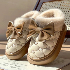 Platform Ankle Boots Female Bowknot Designer Winter Snow Booties Indoor Fluffy Slippers Women House Flats Fashion Footwear Warm SHOWLU FASHION STORE