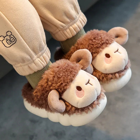 Cute Goat Graphic Home Slipper for Boy Girls Winter Warm Plush Kids Slippers 3-10Y Children's Soft Sole Girls Shoes