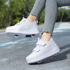 Fashion Girls Boys Roller Skates Children Sneakers With Two Wheels Thick-soled Skateboard Shoes Kids Non-slip Chunky Shoes White SHOWLU FASHION STORE