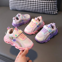 Disney Girl's Casual Shoes Mesh Pink Sport LED Light Breathable Sneakers Comfortable Frozen Children's Pink Purple Shoes Size 35 SHOWLU FASHION STORE
