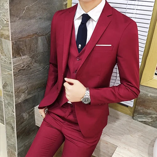 Suit Vest Pants 3 Pcs Set / 2023 Fashion New Men's Casual Boutique Business Solid Color Wedding Groom Suits Trousers Waistcoat SHOWLU FASHION STORE