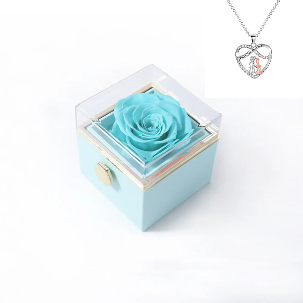 Rotating Rose Gift Box Acrylic Ring Necklace Preserved Flower Jewelry Box For Girlfriend Mother Valentine's Day Christmas Gifts SHOWLU FASHION STORE