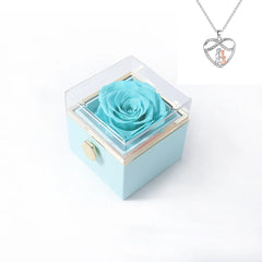 Rotating Rose Gift Box Acrylic Ring Necklace Preserved Flower Jewelry Box For Girlfriend Mother Valentine's Day Christmas Gifts SHOWLU FASHION STORE