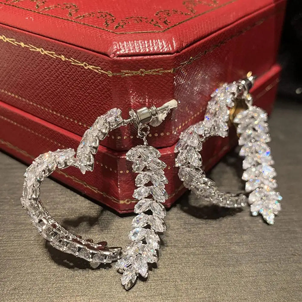 Luxury Wheat Earrings Shiny Zircon Fashion Personality Party Charm Jewelry Wheat Leaf Earring for Women Girls Korean Style SHOWLU FASHION STORE