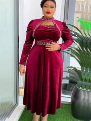 Plus Size Dubai Luxury Wedding Party Dresses for Women 2024 New African Evening Gown Dashiki Ankara Turkey Velvet Outfits Robe SHOWLU FASHION STORE