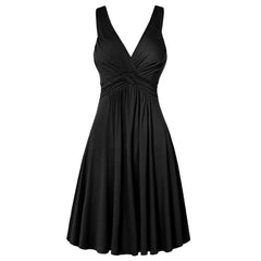 Plus Size Sling Pleated Slim Flare Skirt Dresses Women V-neck Cocktail Party Dress Gown Retro Vestidos de fiesta Female Sundress SHOWLU FASHION STORE