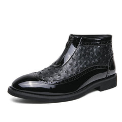 Fashion Leather Boots Ankle Boots Pointed Toe Low Heels Men Casual Platform Chelsea Boots Men's Business Boots and Wedding Shoes SHOWLU FASHION STORE