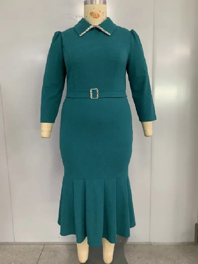 Elegant Church Dresses for Women Mermaid Long Sleeves Turn Down Collar Female Gowns Modest Classy Office Ladies Workwear Autumn SHOWLU FASHION STORE