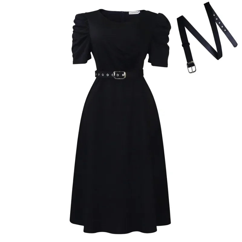 Women Pleated A Line Dresses V Neck Short Sleeves Classy Elegant Office Modest African Female Church Dress Spring Fashion 2025 SHOWLU FASHION STORE