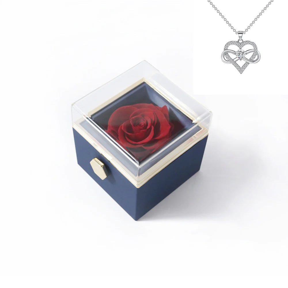 Rotating Rose Gift Box Acrylic Ring Necklace Preserved Flower Jewelry Box For Girlfriend Mother Valentine's Day Christmas Gifts SHOWLU FASHION STORE