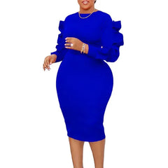 Elegant African Women Dresses White Party Dress Sexy Long Lace Sleeve Peplum Knee Length Christmas Event Evening Africa Gowns SHOWLU FASHION STORE