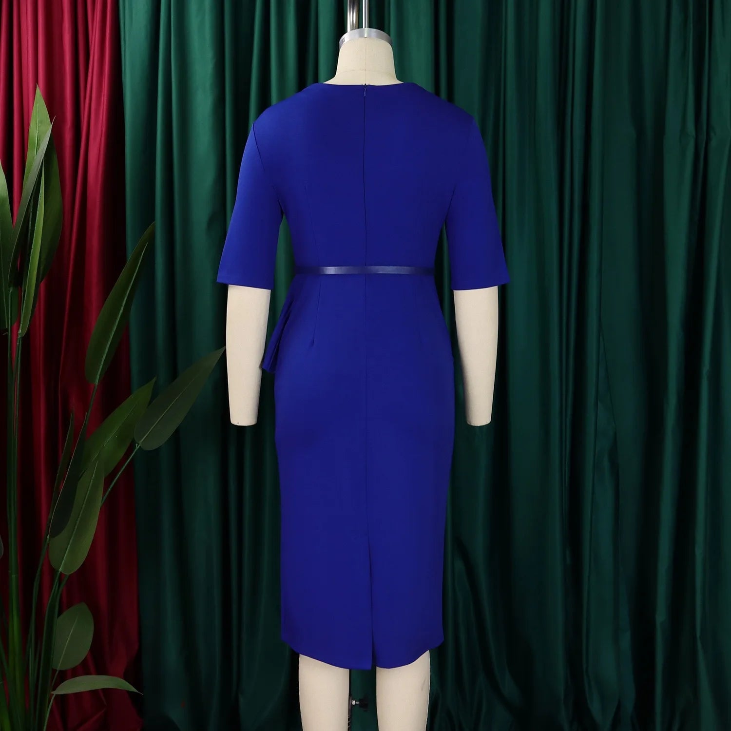 2024 Autumn Winter New Dress for Woman Square Neck Half Sleve Sheath Package Hips Belt Waisted Formal Work Bodycon Dress Midi OL SHOWLU FASHION STORE
