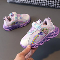 Disney Girl's Casual Shoes Mesh Pink Sport LED Light Breathable Sneakers Comfortable Frozen Children's Pink Purple Shoes Size 35 SHOWLU FASHION STORE