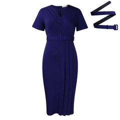 Summer new arrival fashion sexy V-neck casual slim fit ruched pencil dress short sleeve elegant plus size dress women clothing SHOWLU FASHION STORE