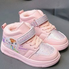 Disney Children Winter Ankle Snow Boots Cartoon Princess Elsa Frozen Pink Casual Shoes For Girls Warm Outdoor Shoes Size 26-37 SHOWLU FASHION STORE