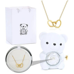 Teddy Bear Gifts Box with Necklace Rotate Rose Jewelry Box Valentine Wedding Storage Gift Case for Women Girlfriend Mother Mom SHOWLU FASHION STORE