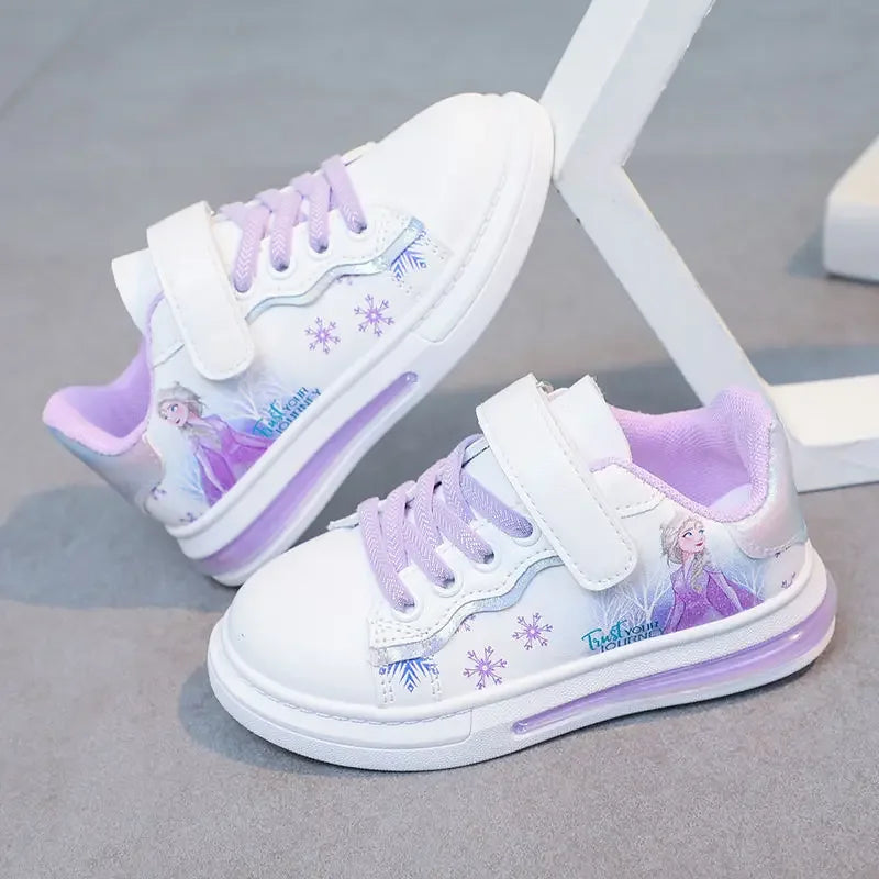 Disney spring and autumn new girls casual shoes Elsa princess students soft sole white shoes waterproof leather sneakers SHOWLU FASHION STORE