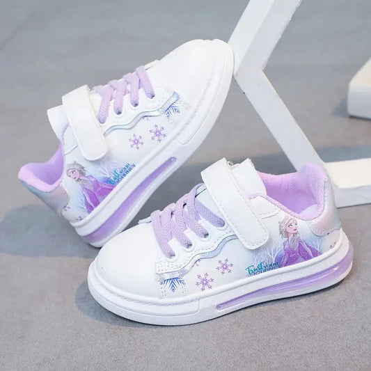 Disney spring and autumn new girls casual shoes Elsa princess students soft sole white shoes waterproof leather sneakers SHOWLU FASHION STORE