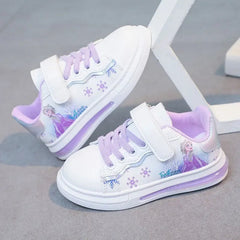 Disney spring and autumn new girls casual shoes Elsa princess students soft sole white shoes waterproof leather sneakers SHOWLU FASHION STORE