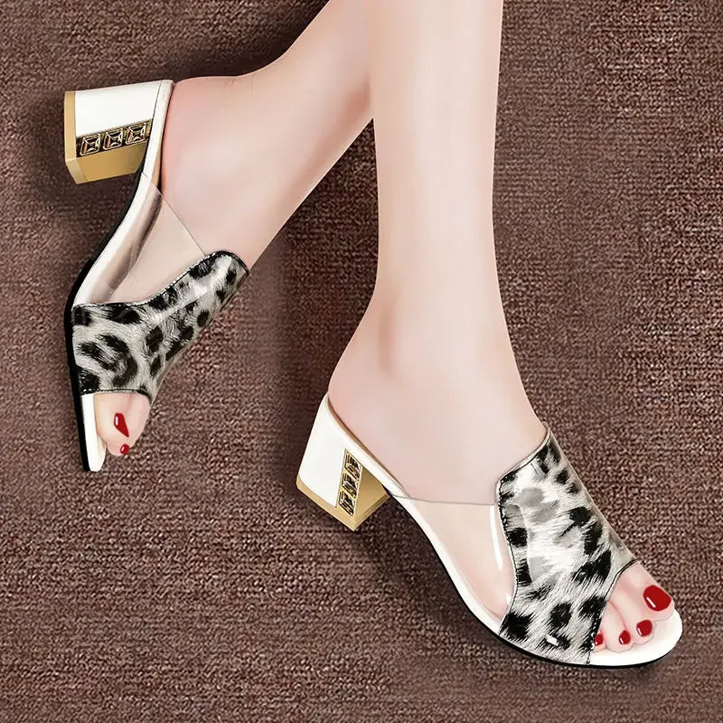 New Slippers Women Peep Toe High Heels Summer Shoes Wear Square Heel Women Shoes Fashion Slippers Ladies Shoes Thick Heel Women SHOWLU FASHION STORE