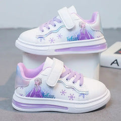 Disney spring and autumn new girls casual shoes Elsa princess students soft sole white shoes waterproof leather sneakers SHOWLU FASHION STORE