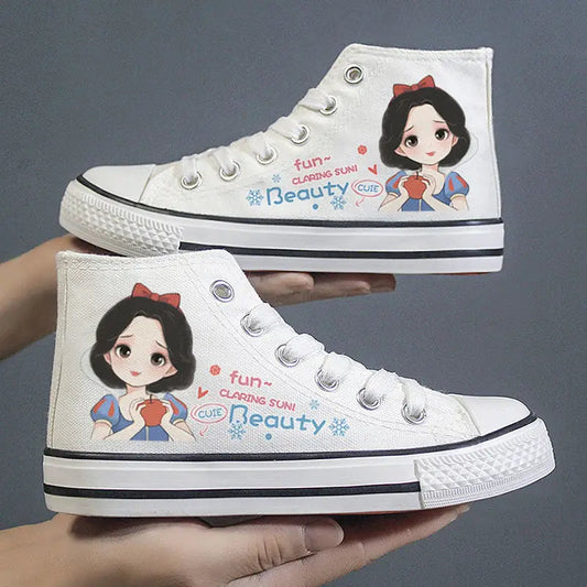Disney Frozen Elsa Canvas Shoes 2025 New Kids White Shoes Cartoon Snow White Casual Sneakers Kuromi Tennis Shoes Size 26-37 SHOWLU FASHION STORE