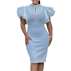 African Dresses For Women Summer Spring Africa Clothing Short Sleeve Sexy O-Neck Perspective Slim Office Lady Party Dress SHOWLU FASHION STORE