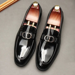 Men's Business Casual Patent Leather Shiny Square Head Slip-on Shoe SHOWLU FASHION STORE