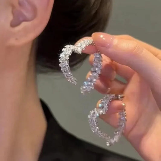 Korean Style Light Luxury Niche Design Sense Zircon Heart Wheat Ear New Trendy Temperament Earrings for Girls Jewelry SHOWLU FASHION STORE