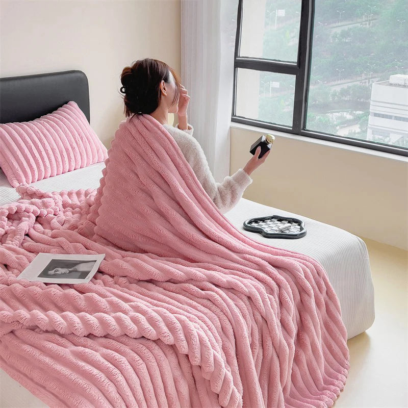 Solid Color Coral Velvet Blanket Soft Double-sided Thicken Bed Cover Office Car Plush Warm Blanket Fluffy Sofa Throw Lap Blanket SHOWLU FASHION STORE
