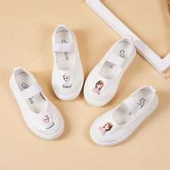 Disney Girls' Indoor Shoes Canvas Shoes Children's Shoes Soft Sole Non Slip Princess Elsa Little White Shoes Size 24-35 SHOWLU FASHION STORE