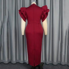 Luxury Party Dresses for Women O Neck Ruffles Sleeve Beaded Sheath Package Hips Ankle Length Elegant Birthday Dinner Vestidos SHOWLU FASHION STORE