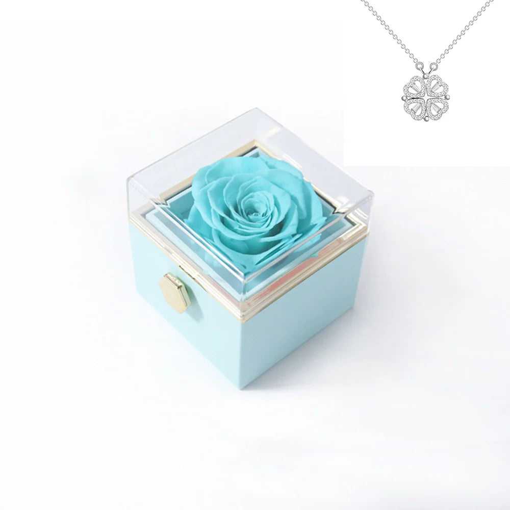 Rotating Rose Gift Box Acrylic Ring Necklace Preserved Flower Jewelry Box For Girlfriend Mother Valentine's Day Christmas Gifts SHOWLU FASHION STORE