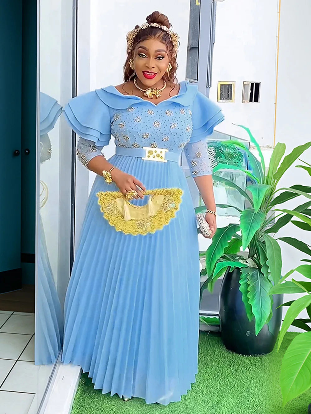 Plus Size African Party Dresses for Women 2025 New Fashion Dashiki Ankara Wedding Evening Gown Elegant Turkey Muslim Maxi Dress SHOWLU FASHION STORE