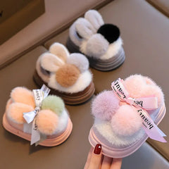 Winter Children Home Slippers Cover Heels Cute Hairball Girls Shoes Soft Non-slip Indoor Baby Boys Cotton Slippers Zapatos Niña SHOWLU FASHION STORE