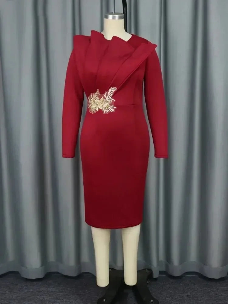 Elegant Church Dresses for Women Party Bodycon Long Sleeves with Lace Appliques Sheath Classy Occasion African Wedding Guest SHOWLU FASHION STORE