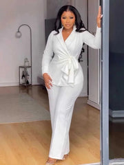 Autumn Womens White Suit Long Sleeve Fashion Blazer Suit with Straight Trouser Chic Elegant Pant Sets Wholesale Dropshipping SHOWLU FASHION STORE