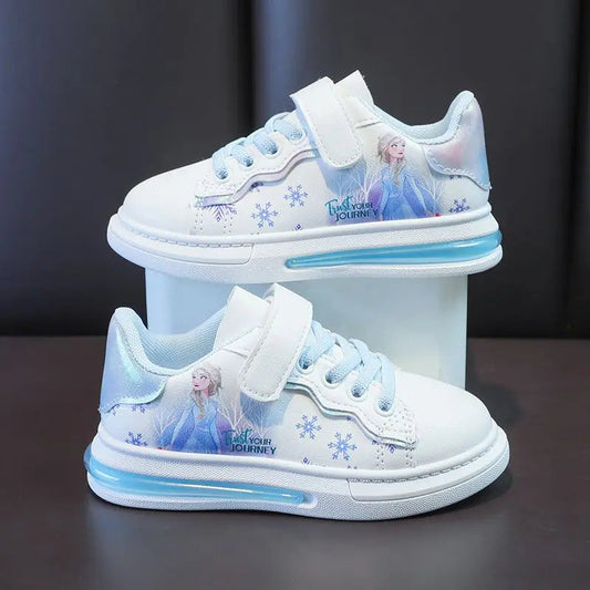 Disney Girls' White Shoes Leather Cartoon Princess Elsa Shoes Spring Girls'  Sports Blue White Shoes Sneakers Size 26-37 SHOWLU FASHION STORE