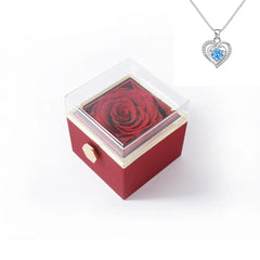 Rotating Rose Gift Box Acrylic Ring Necklace Preserved Flower Jewelry Box For Girlfriend Mother Valentine's Day Christmas Gifts SHOWLU FASHION STORE