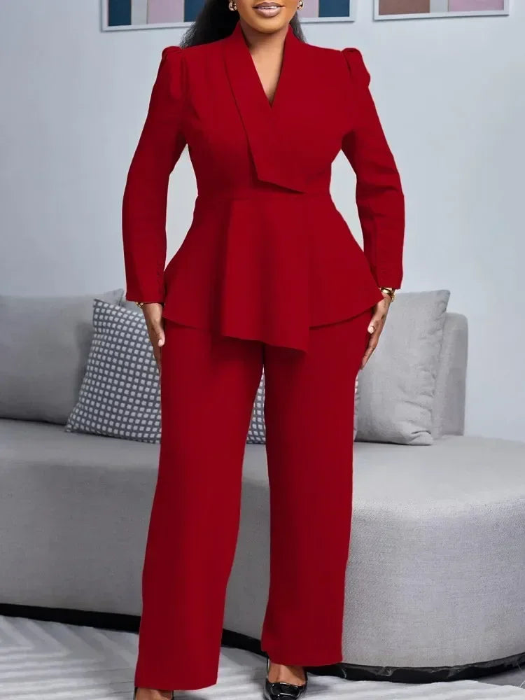 2 Piece Women Sets Plus Size  New Arrival Matching Two Pieces Sets Blazer Coat Top Pants Suits Outfits Clothing SHOWLU FASHION STORE