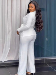 Autumn Womens White Suit Long Sleeve Fashion Blazer Suit with Straight Trouser Chic Elegant Pant Sets Wholesale Dropshipping SHOWLU FASHION STORE