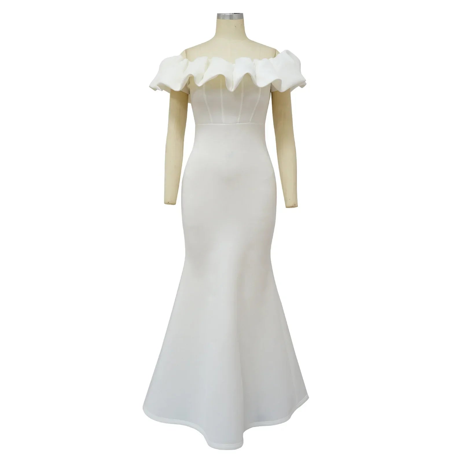 Elegant Women Long Evening Dresses Ruched Off Shoulder Slim Bodycon Mermiad White Dress Formal Party Wedding Guest Gown SHOWLU FASHION STORE